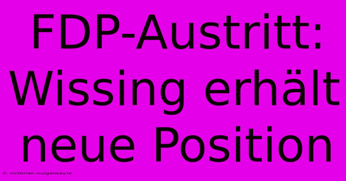 FDP-Austritt: Wissing Erhält Neue Position