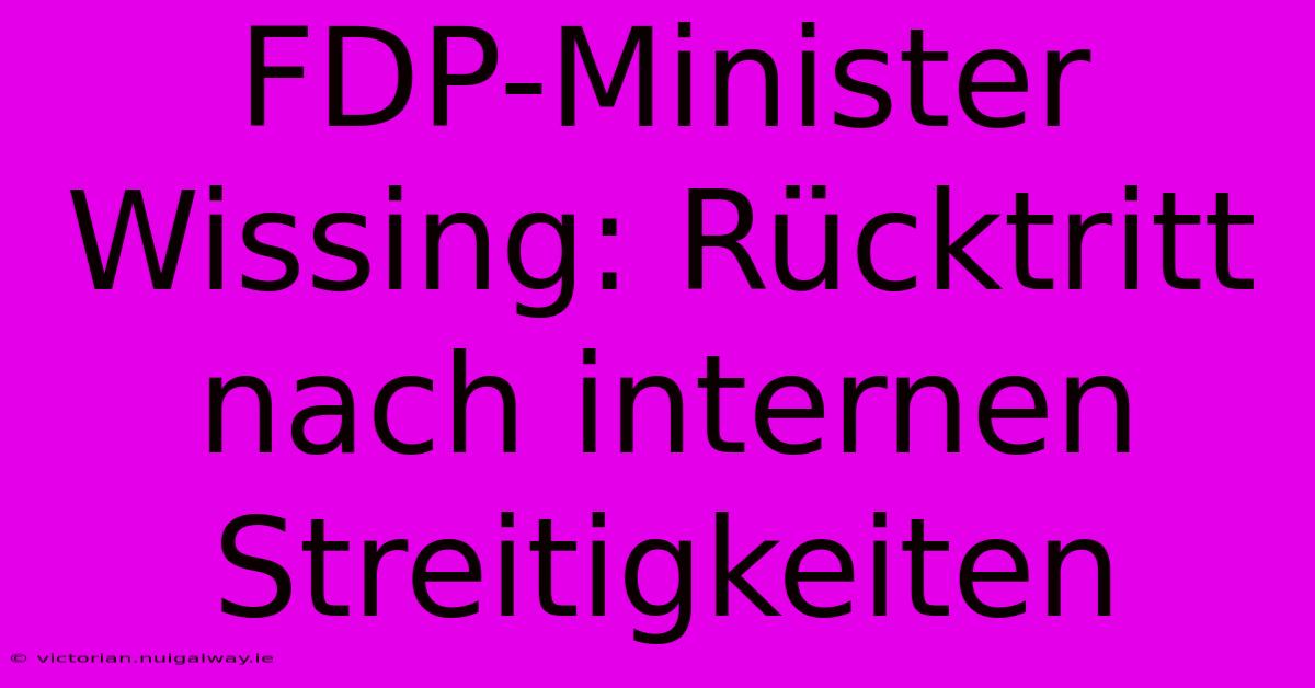 FDP-Minister Wissing: Rücktritt Nach Internen Streitigkeiten 