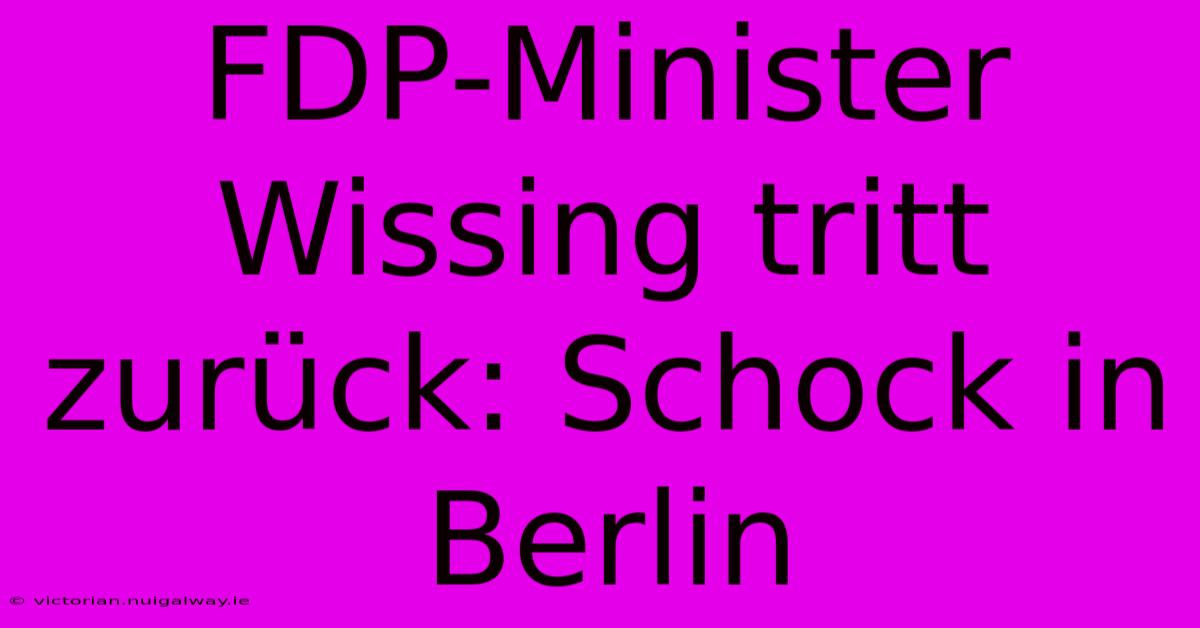 FDP-Minister Wissing Tritt Zurück: Schock In Berlin