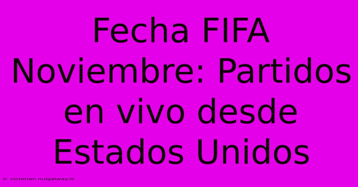 Fecha FIFA Noviembre: Partidos En Vivo Desde Estados Unidos