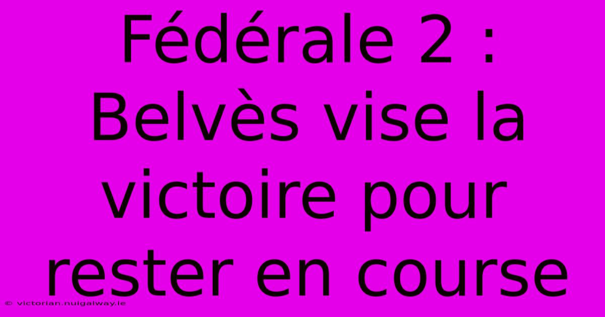 Fédérale 2 : Belvès Vise La Victoire Pour Rester En Course 