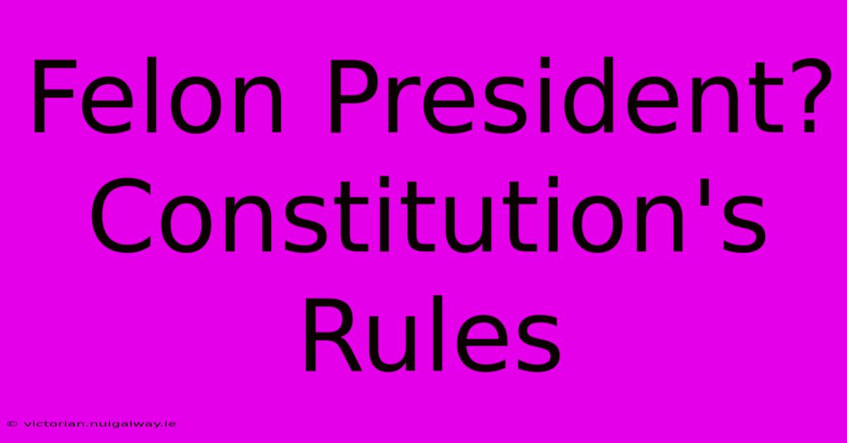 Felon President? Constitution's Rules