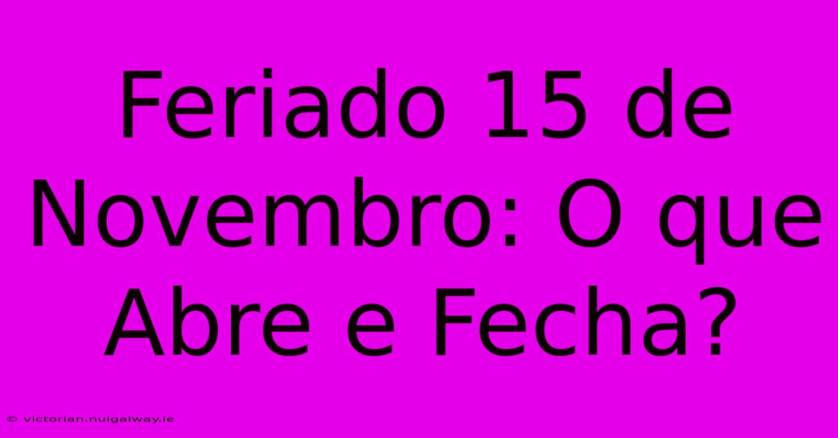 Feriado 15 De Novembro: O Que Abre E Fecha?