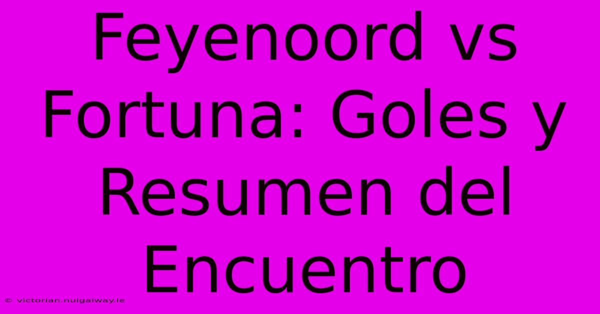 Feyenoord Vs Fortuna: Goles Y Resumen Del Encuentro