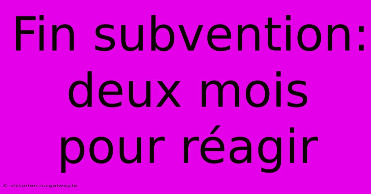 Fin Subvention: Deux Mois Pour Réagir