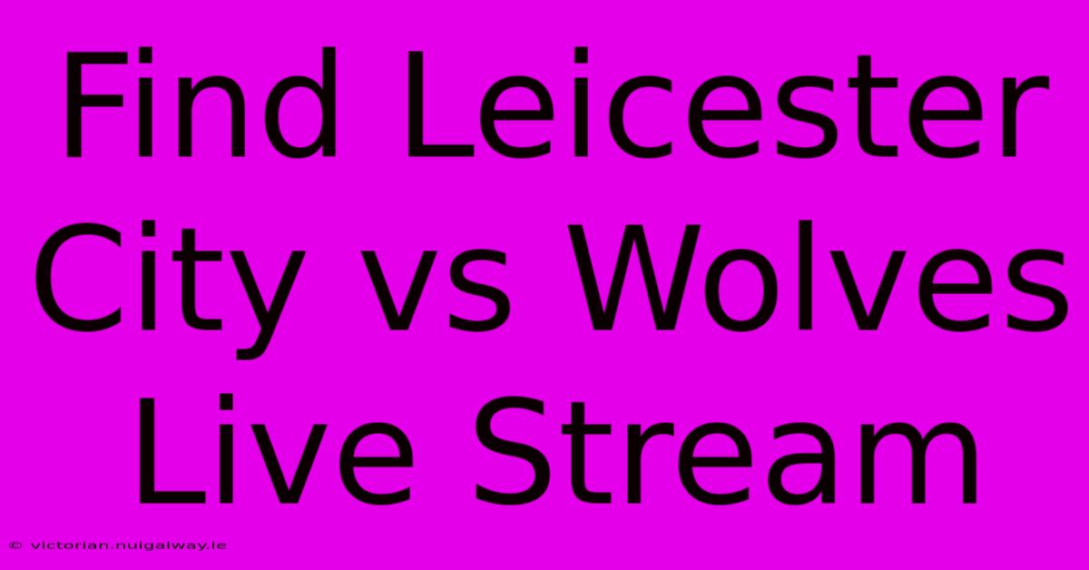 Find Leicester City Vs Wolves Live Stream