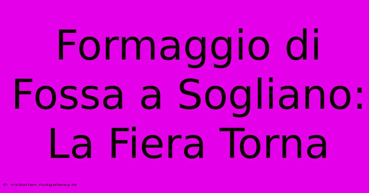 Formaggio Di Fossa A Sogliano: La Fiera Torna