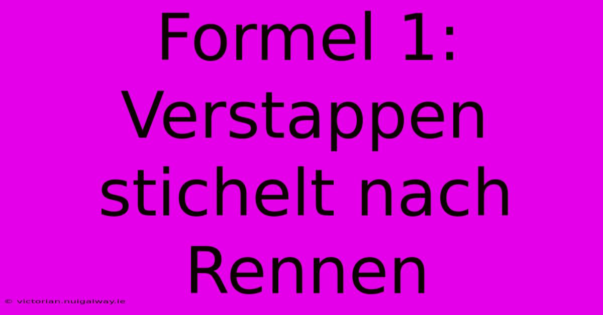 Formel 1: Verstappen Stichelt Nach Rennen