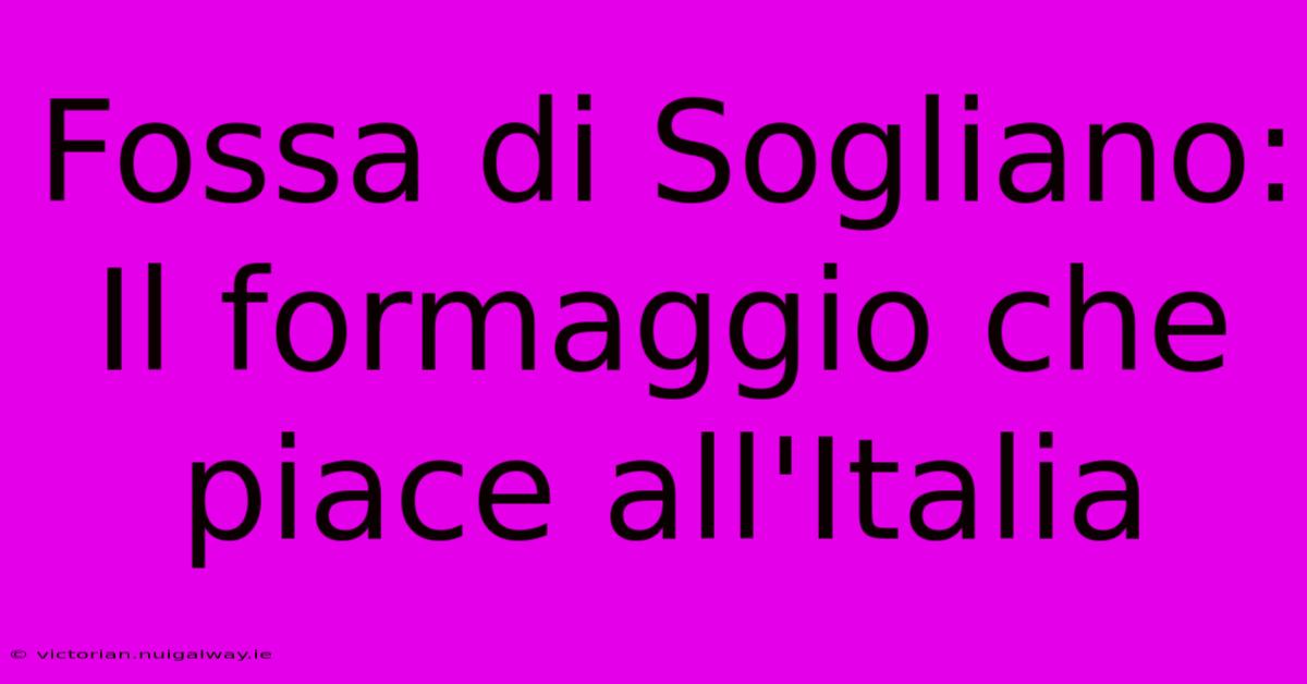 Fossa Di Sogliano: Il Formaggio Che Piace All'Italia