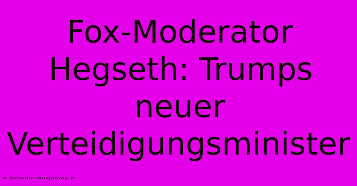 Fox-Moderator Hegseth: Trumps Neuer Verteidigungsminister