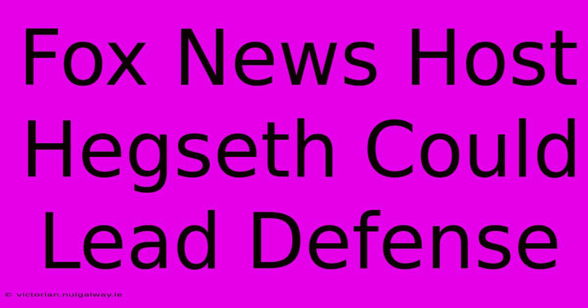 Fox News Host Hegseth Could Lead Defense