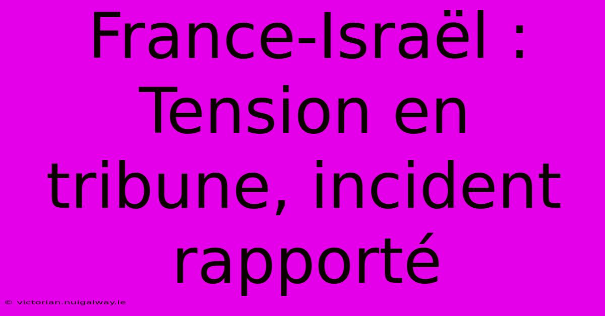 France-Israël : Tension En Tribune, Incident Rapporté 