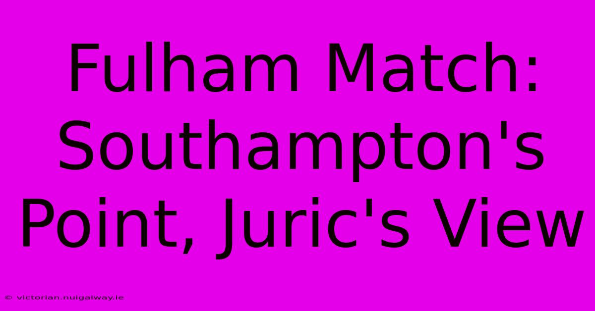 Fulham Match: Southampton's Point, Juric's View