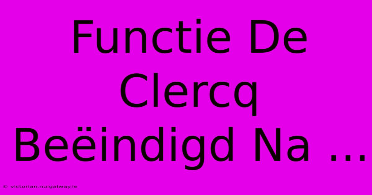 Functie De Clercq Beëindigd Na ... 