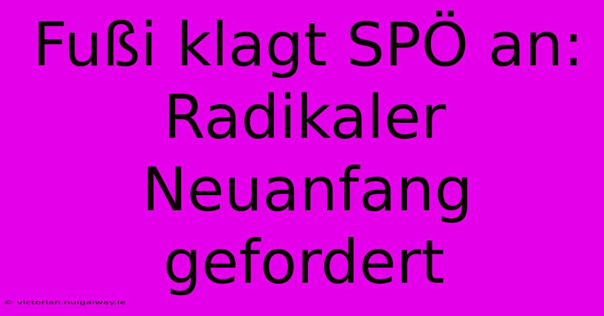 Fußi Klagt SPÖ An: Radikaler Neuanfang Gefordert