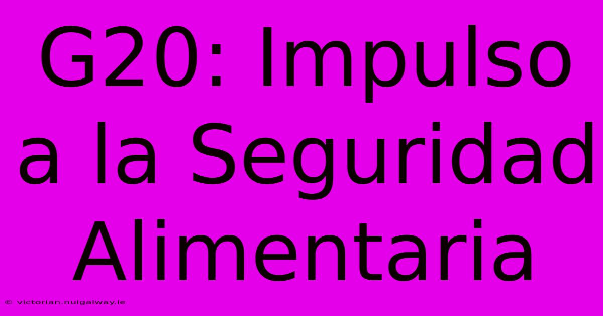 G20: Impulso A La Seguridad Alimentaria 