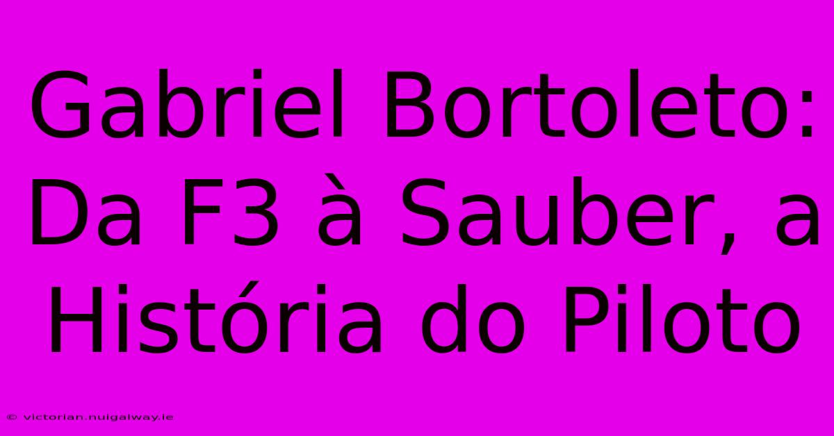 Gabriel Bortoleto: Da F3 À Sauber, A História Do Piloto