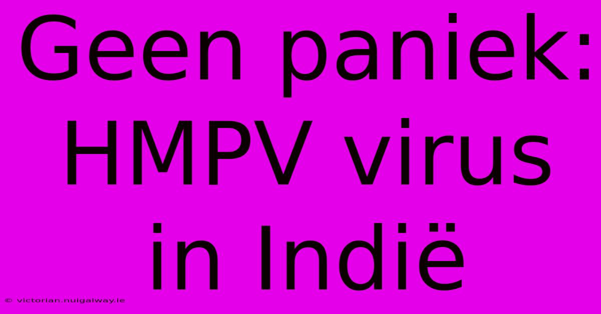 Geen Paniek: HMPV Virus In Indië