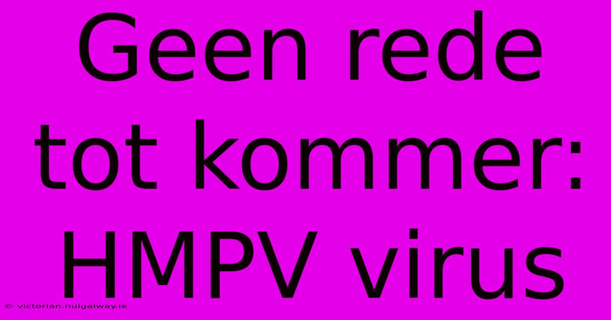 Geen Rede Tot Kommer: HMPV Virus