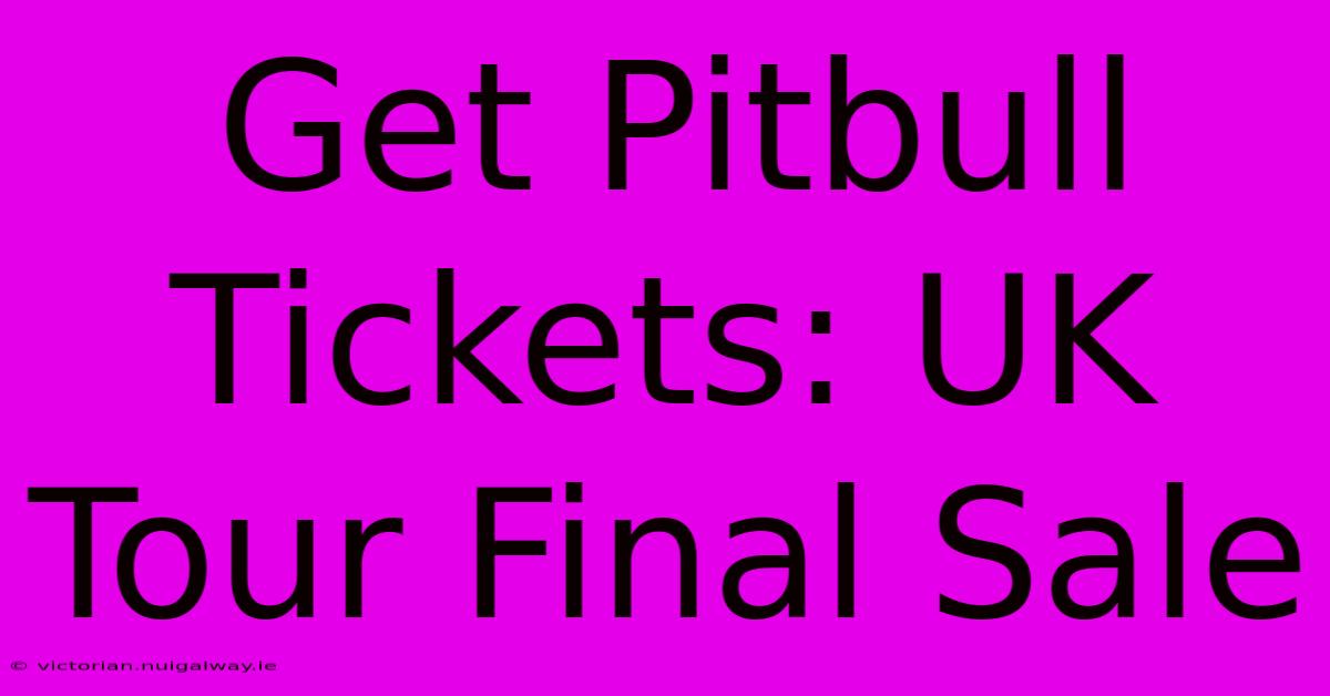 Get Pitbull Tickets: UK Tour Final Sale