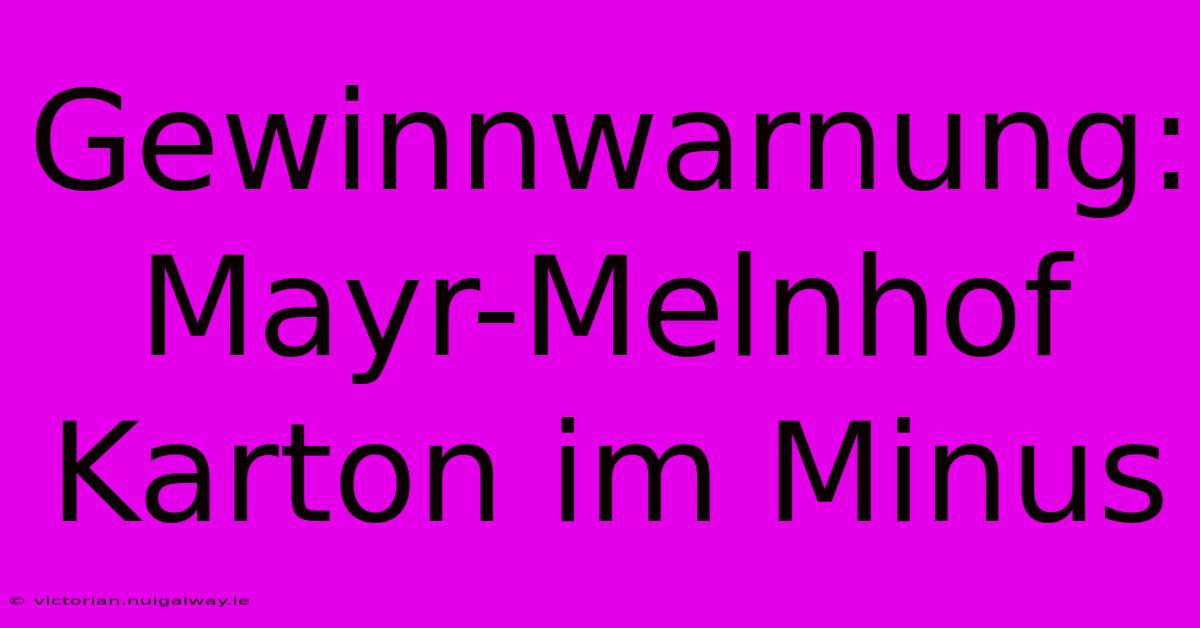 Gewinnwarnung: Mayr-Melnhof Karton Im Minus