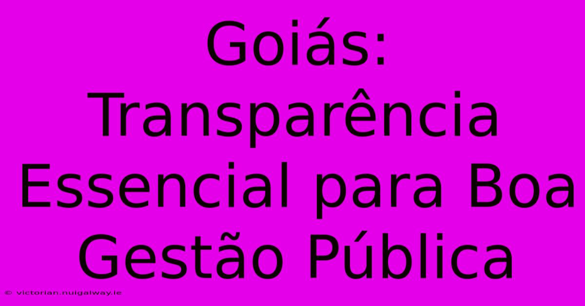 Goiás: Transparência Essencial Para Boa Gestão Pública