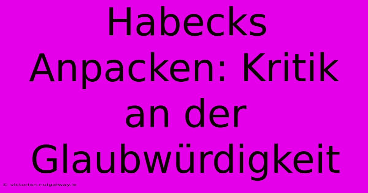 Habecks Anpacken: Kritik An Der Glaubwürdigkeit 