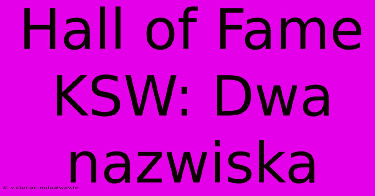 Hall Of Fame KSW: Dwa Nazwiska