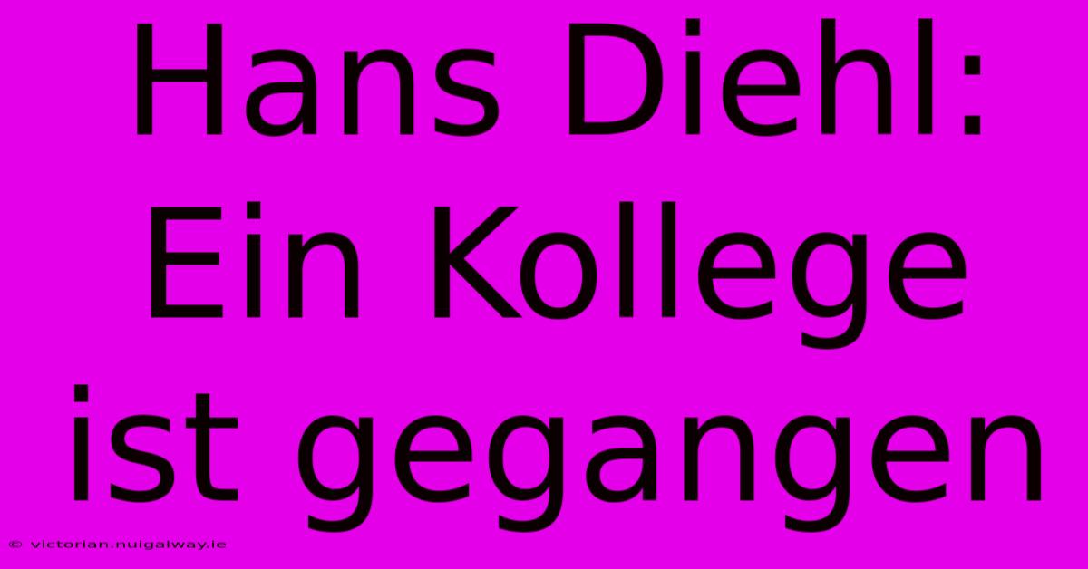 Hans Diehl: Ein Kollege Ist Gegangen