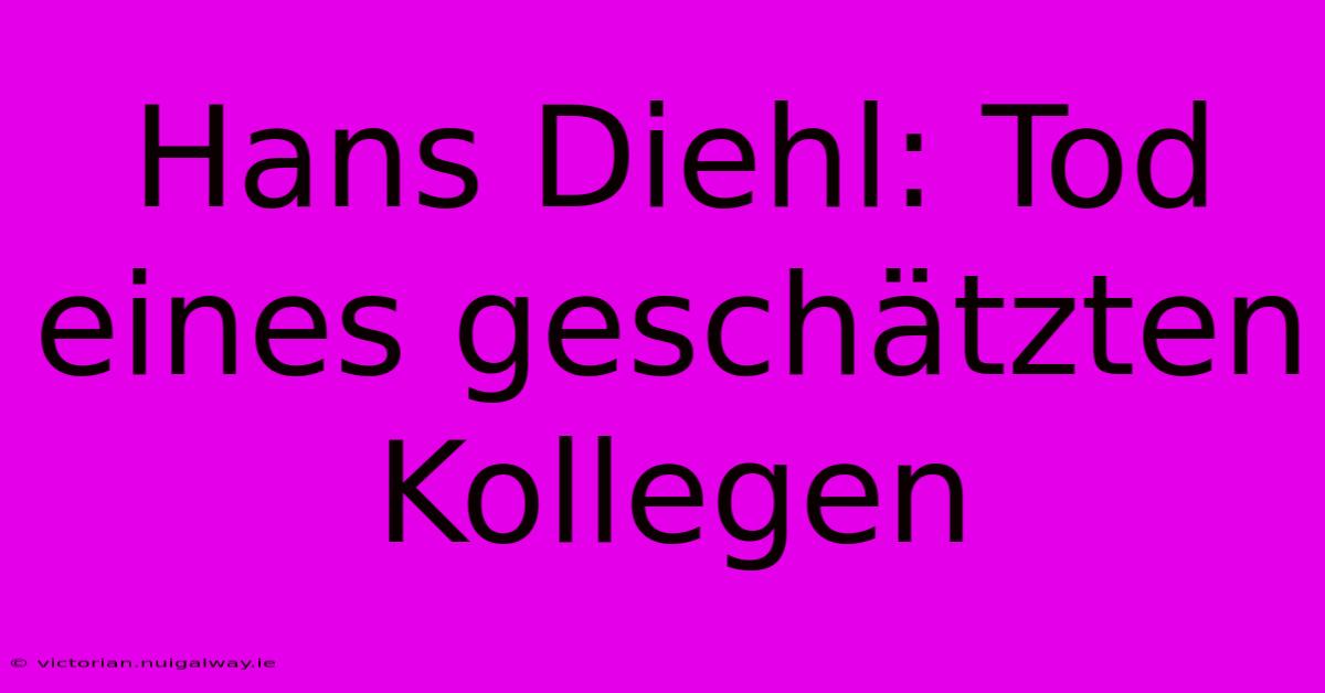 Hans Diehl: Tod Eines Geschätzten Kollegen