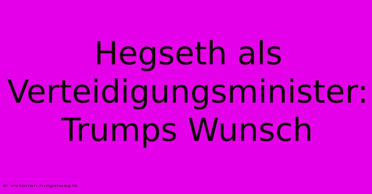 Hegseth Als Verteidigungsminister: Trumps Wunsch