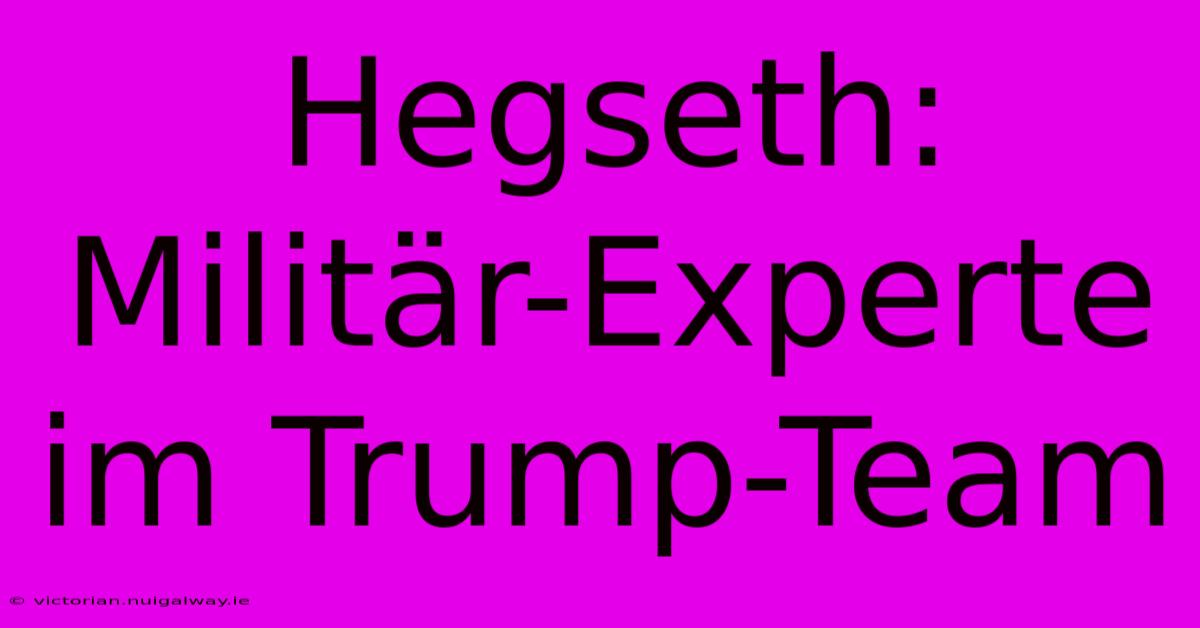 Hegseth: Militär-Experte Im Trump-Team