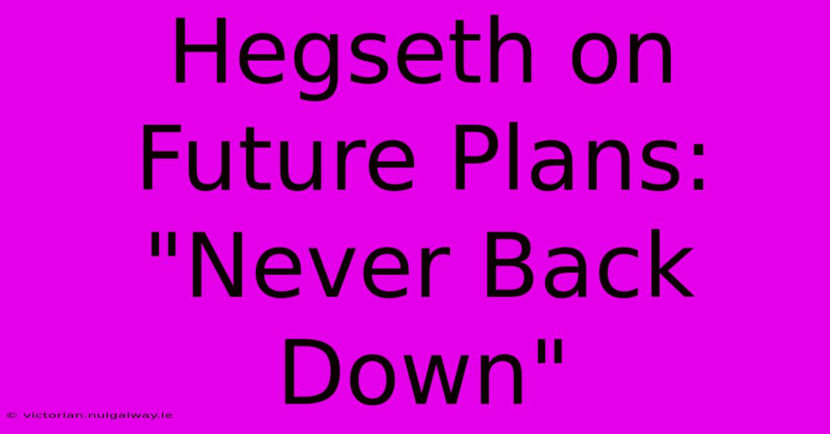 Hegseth On Future Plans: 