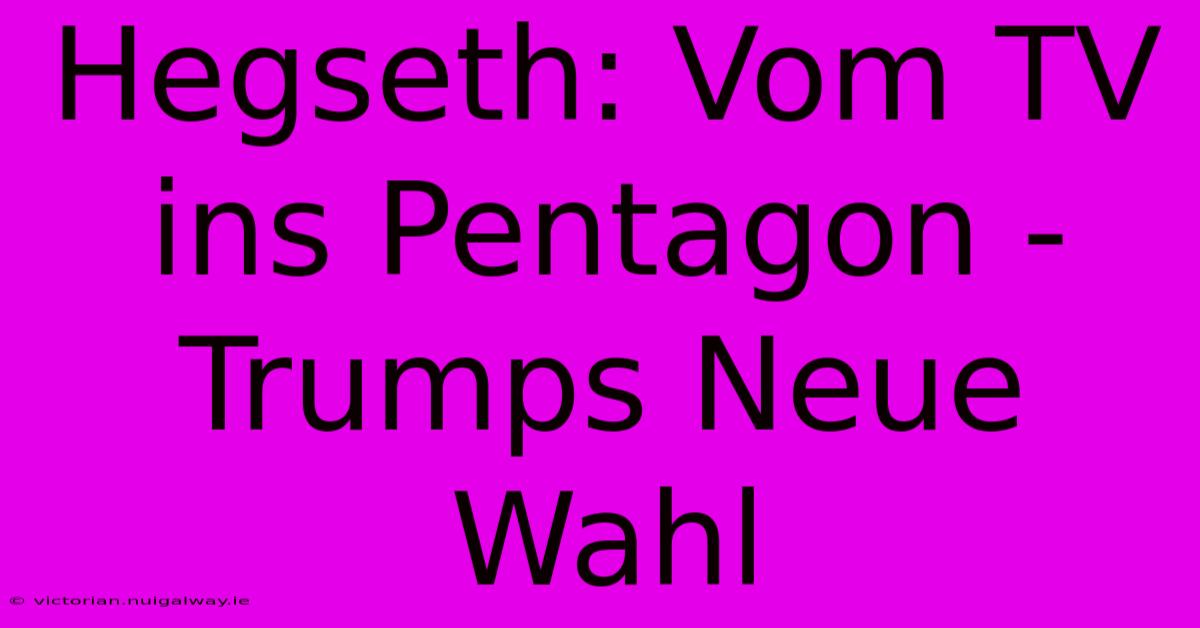 Hegseth: Vom TV Ins Pentagon - Trumps Neue Wahl