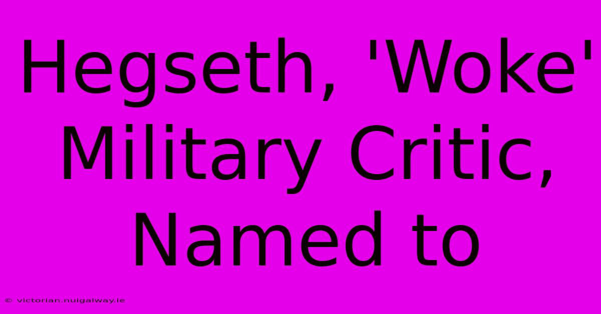 Hegseth, 'Woke' Military Critic, Named To 