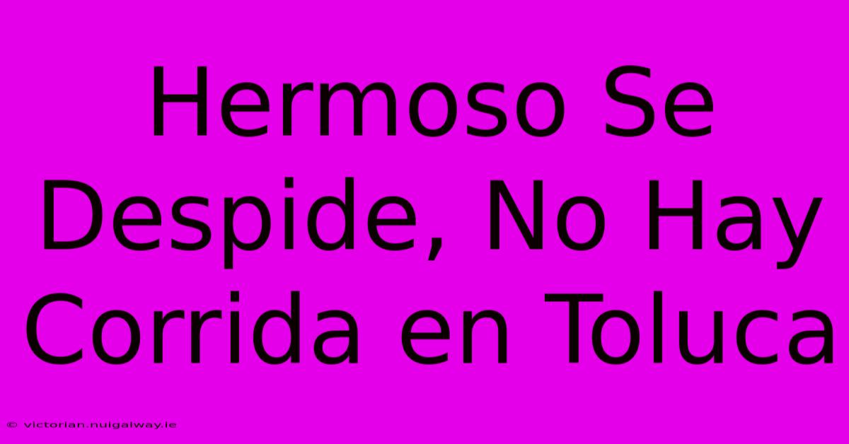 Hermoso Se Despide, No Hay Corrida En Toluca 