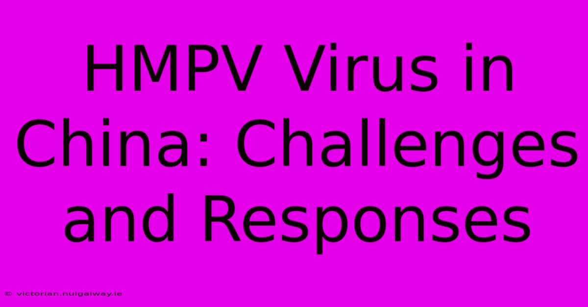 HMPV Virus In China: Challenges And Responses