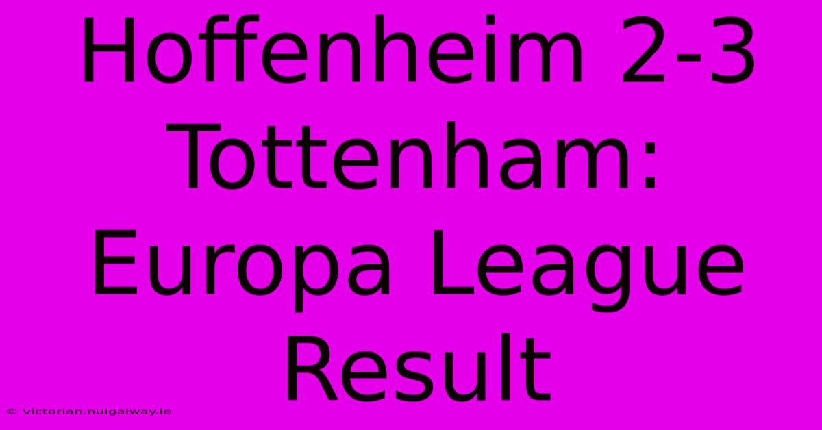 Hoffenheim 2-3 Tottenham: Europa League Result