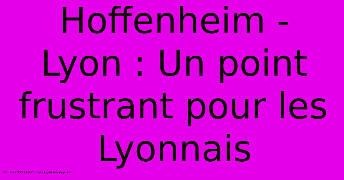 Hoffenheim - Lyon : Un Point Frustrant Pour Les Lyonnais