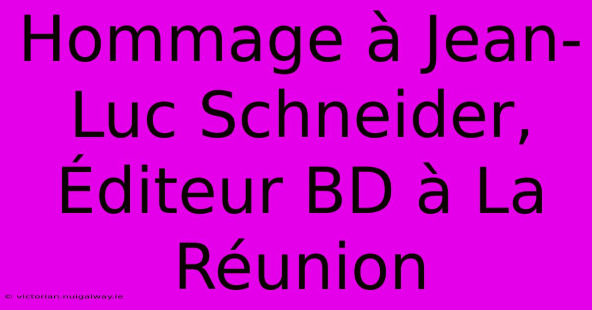 Hommage À Jean-Luc Schneider, Éditeur BD À La Réunion 