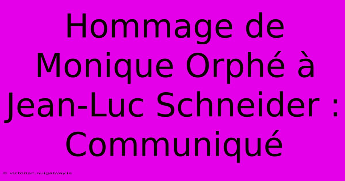 Hommage De Monique Orphé À Jean-Luc Schneider : Communiqué