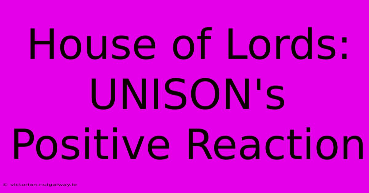 House Of Lords: UNISON's Positive Reaction