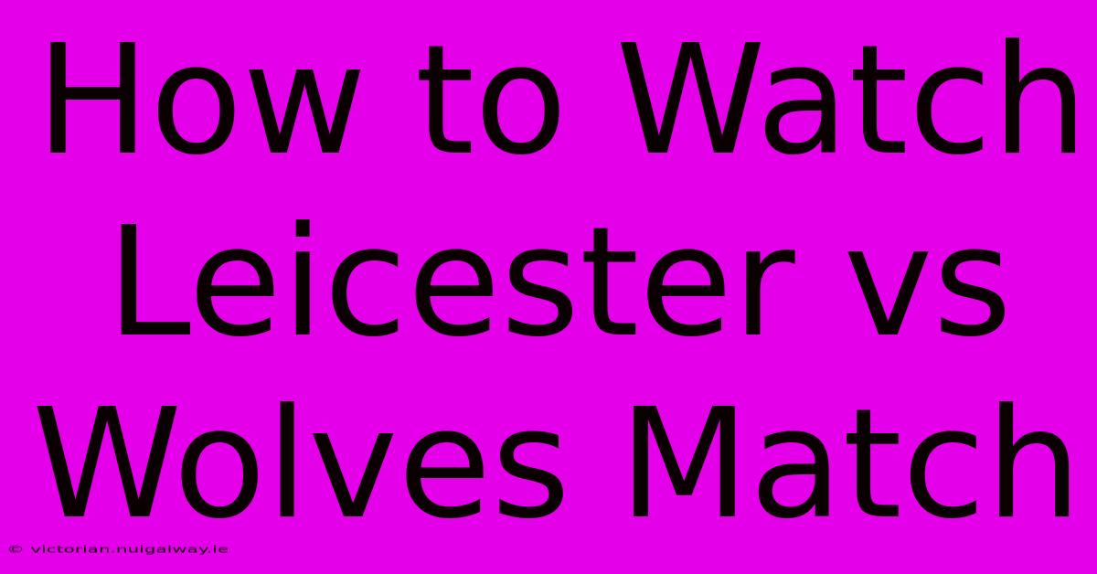 How To Watch Leicester Vs Wolves Match