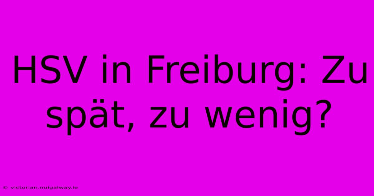 HSV In Freiburg: Zu Spät, Zu Wenig?