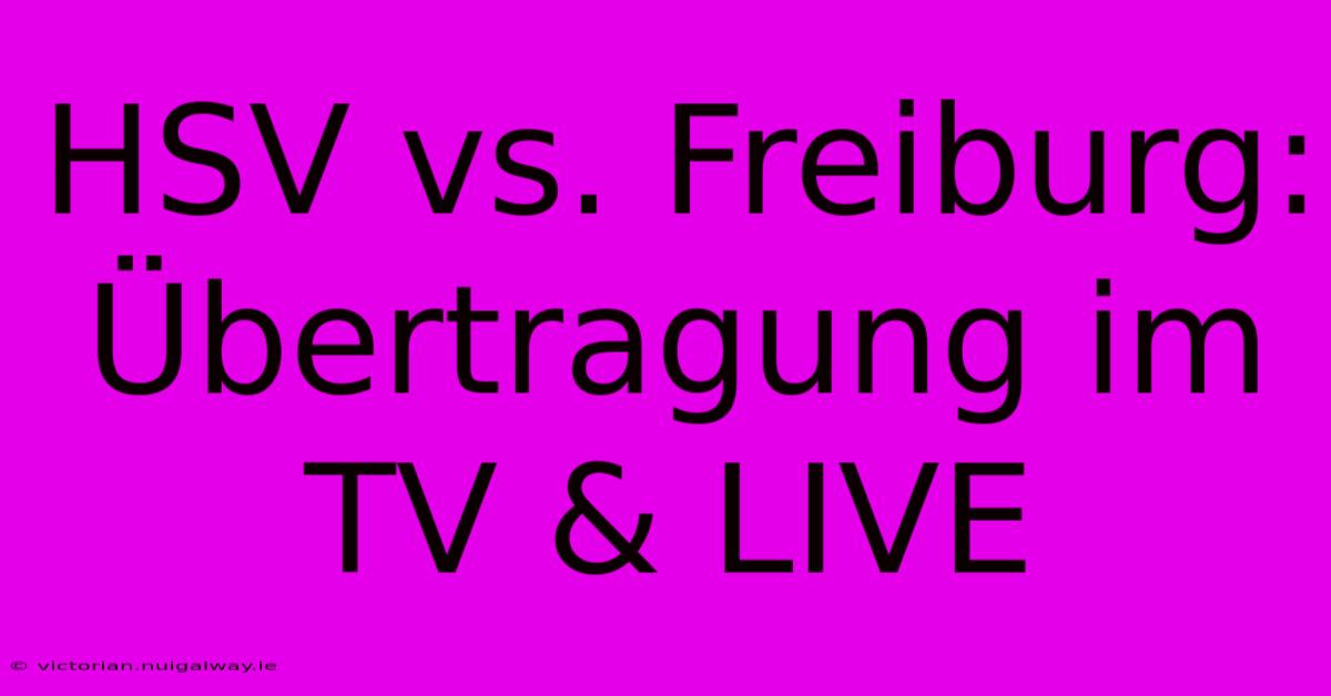 HSV Vs. Freiburg: Übertragung Im TV & LIVE