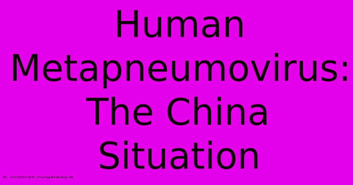 Human Metapneumovirus: The China Situation