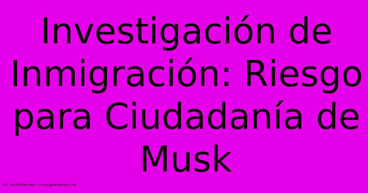 Investigación De Inmigración: Riesgo Para Ciudadanía De Musk