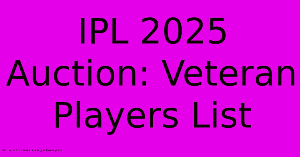 IPL 2025 Auction: Veteran Players List