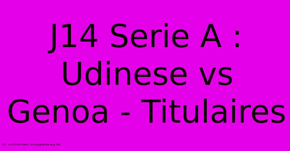 J14 Serie A :  Udinese Vs Genoa - Titulaires