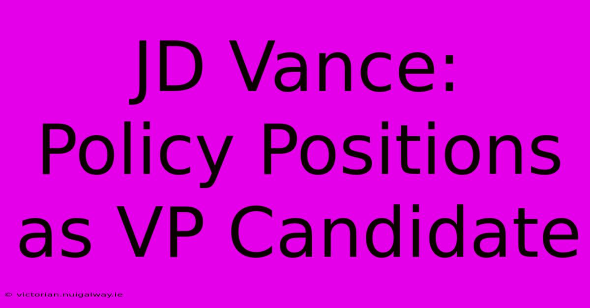 JD Vance:  Policy Positions As VP Candidate